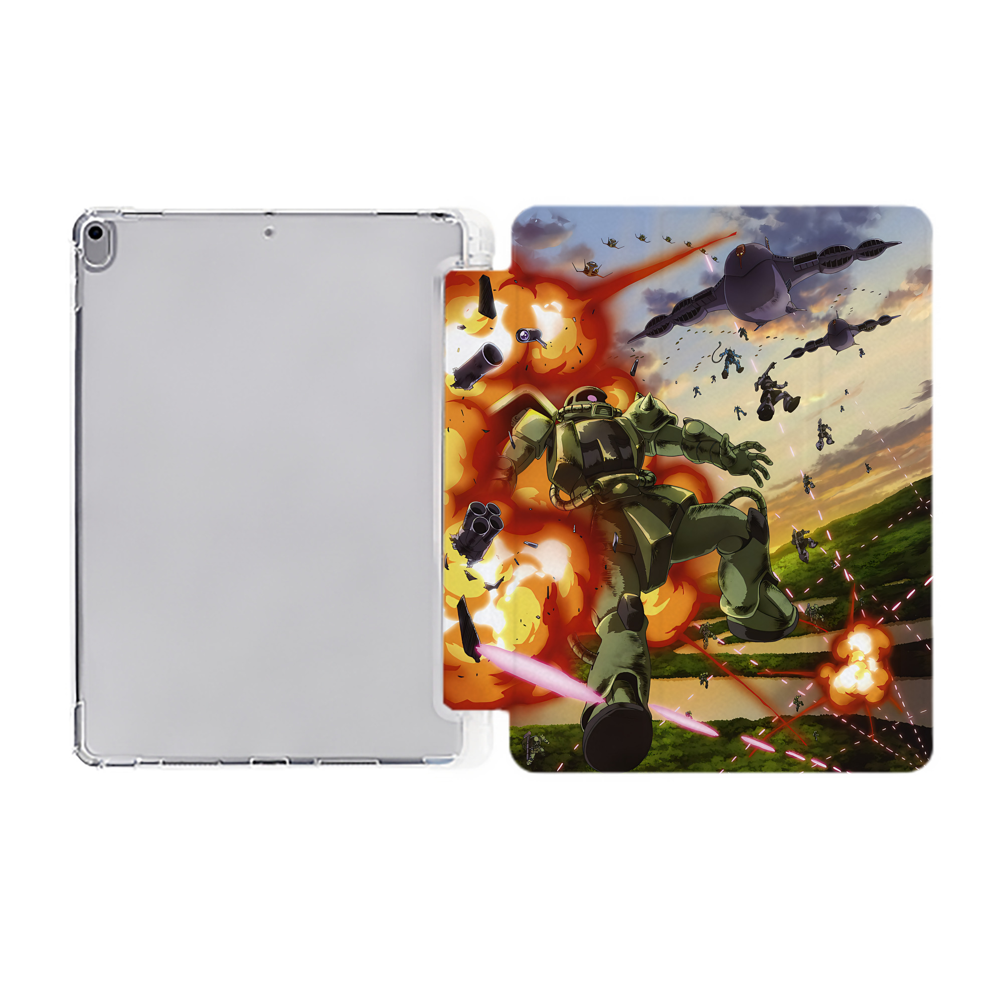（画像用） 機動戦士ガンダム Mobile Suit Gundam IPad ケース ペン収納付き 三つ折りスタンド PUレザー×シリコン 対応機種9.5/10.5/10.9インチ